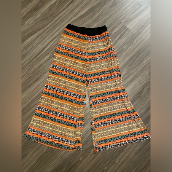 Park Avenue Pants - Park Avenue Bohemian Wide-Leg Pants with Orange and Black Pattern size L / XL